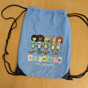 Girl Scouts Blue Drawstring Brownie Backpack & Patches
